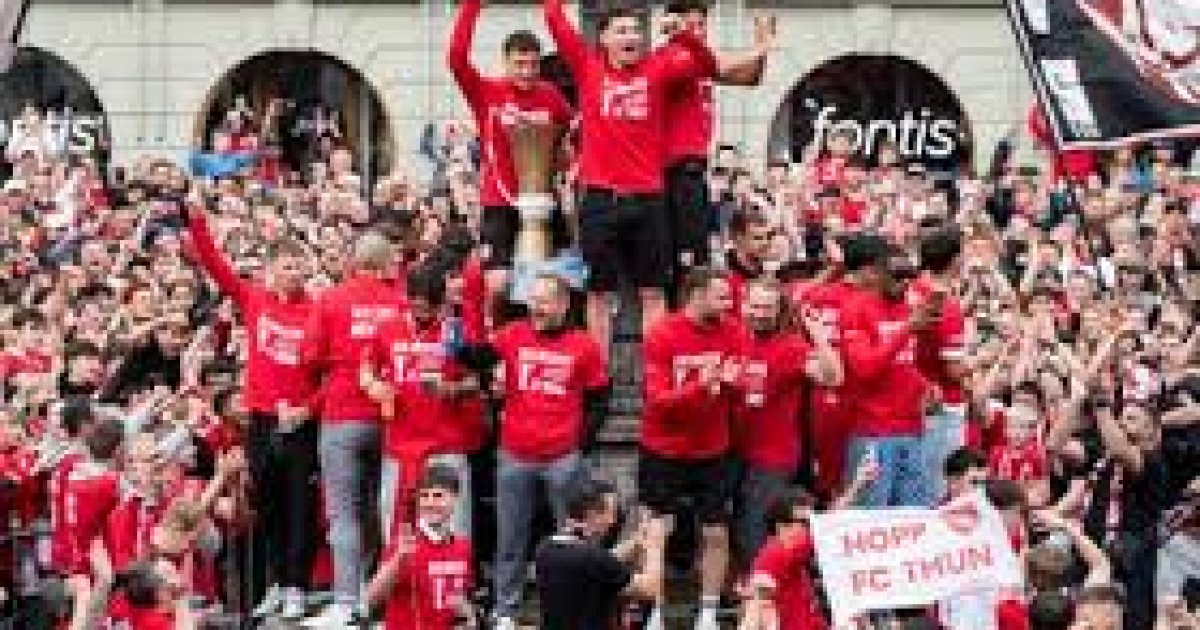 FC Thun fans celebrate the Swiss Super League championship title. Photograph: Alessandro Della Valle/EPA