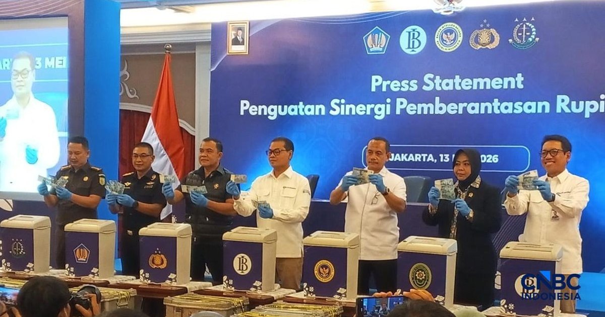 Foto: Konferensi Pers Pemusnahan Rupiah Palsu Hasil Klarifikasi Bank Indonesia di Jakarta, Rabu (13/5/2026). (CNBC Indonesia/Robertus Andrianto)