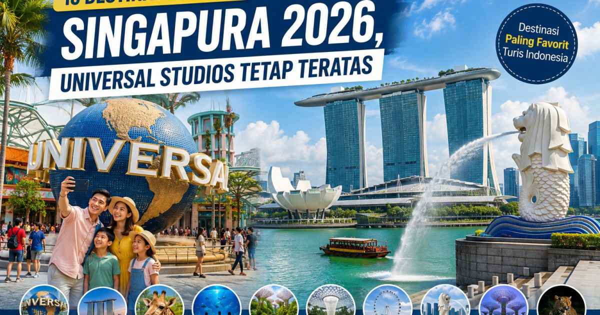 Universal Studios Singapore masih menjadi destinasi wisata paling favorit bagi turis Indonesia dalam daftar 10 destinasi favorit Singapura 2026 versi riset Populix. (Ilustrasi/PropertiTerkini.com)