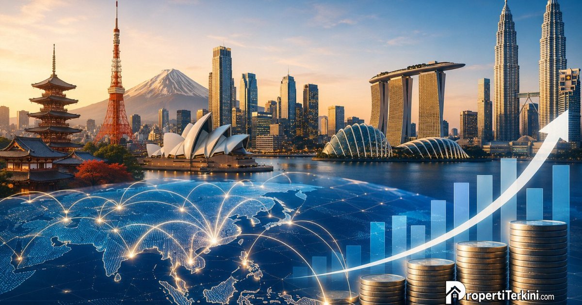 Ilustrasi pertumbuhan investasi properti Asia Pasifik pada 2026 yang didorong meningkatnya arus modal global ke pasar real estate Jepang, Australia, dan Singapura. (Ilustrasi/PropertiTerkini.com)
