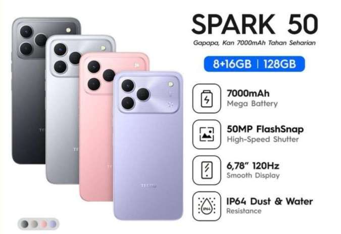 Tecno Spark 50 Resmi Hadir: Keunggulan Baterai Raksasa 7.000 mAh dan Layar 120Hz di Segmen Harga Rp2 Jutaan
