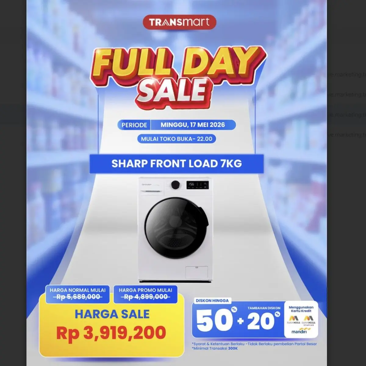 Transmart Hadirkan Promo Elektronik Dahsyat: Mesin Cuci Sharp Jadi Primadona dalam 'Full Day Sale' 17 Mei 2026
