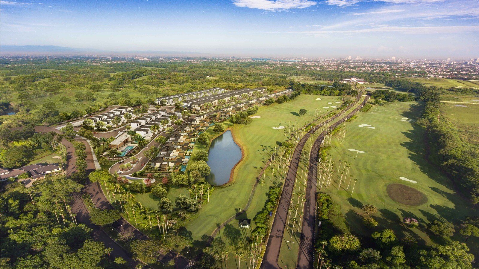 Kawasan Garden Residence at Emeralda Golf menghadirkan hunian premium Depok yang terintegrasi dengan lapangan golf, ruang terbuka hijau, dan akses menuju Tol Cimanggis. (Foto: Dok. Ateraland Group)