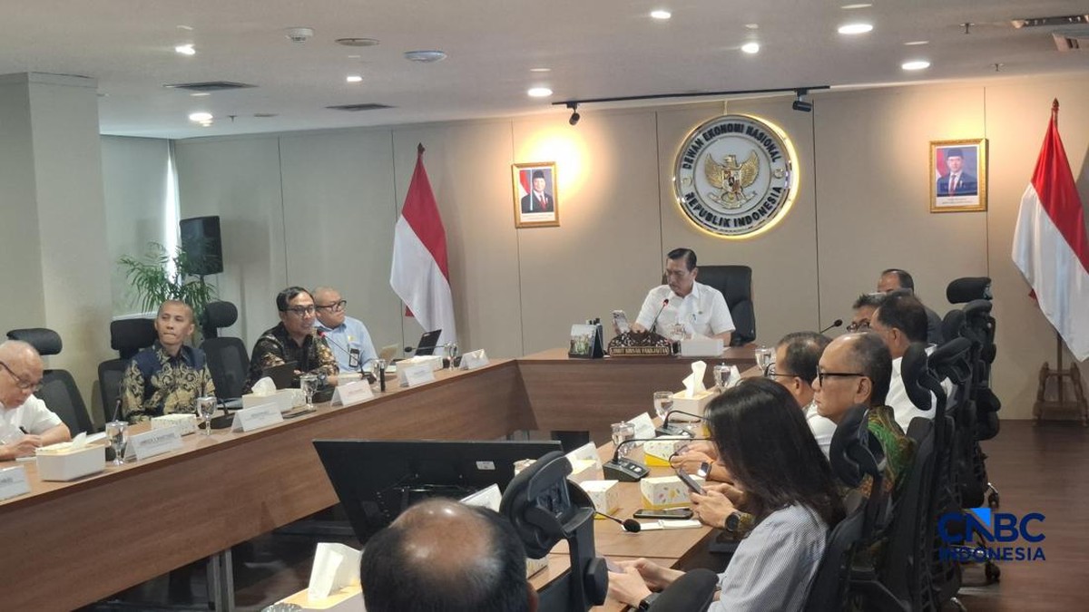 Foto: Ketua Dewan Ekonomi Nasional (DEN) Luhut Binsar Panjaitan dalam konferensi pers, Rabu (17/6/2026). (CNBC Indonesia/Chandra Dwi Pranata)