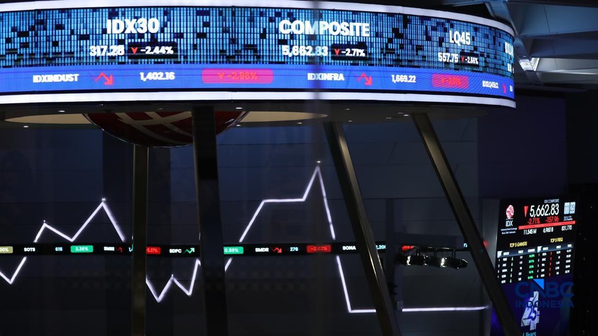Foto: Layar menampilkan pergerakan Indeks Harga Saham Gabungan (IHSG) di Bursa Efek Indonesia (BEI), Jakarta, Selasa (30/6/2026). (CNBC Indonesia/Tri Susilo)