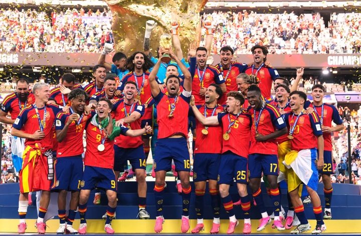 Foto selebrasi timnas Spanyol di Piala Dunia 2026 (Foto: Hector Vivas - FIFA/FIFA via Getty)
