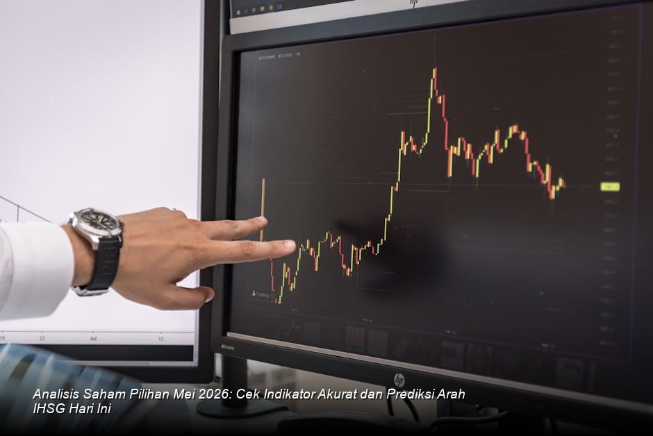Suasana modern di Bursa Efek Indonesia dengan layar monitor menampilkan chart candle-stick berwarna hijau yang menunjukkan tren kenaikan moderat.