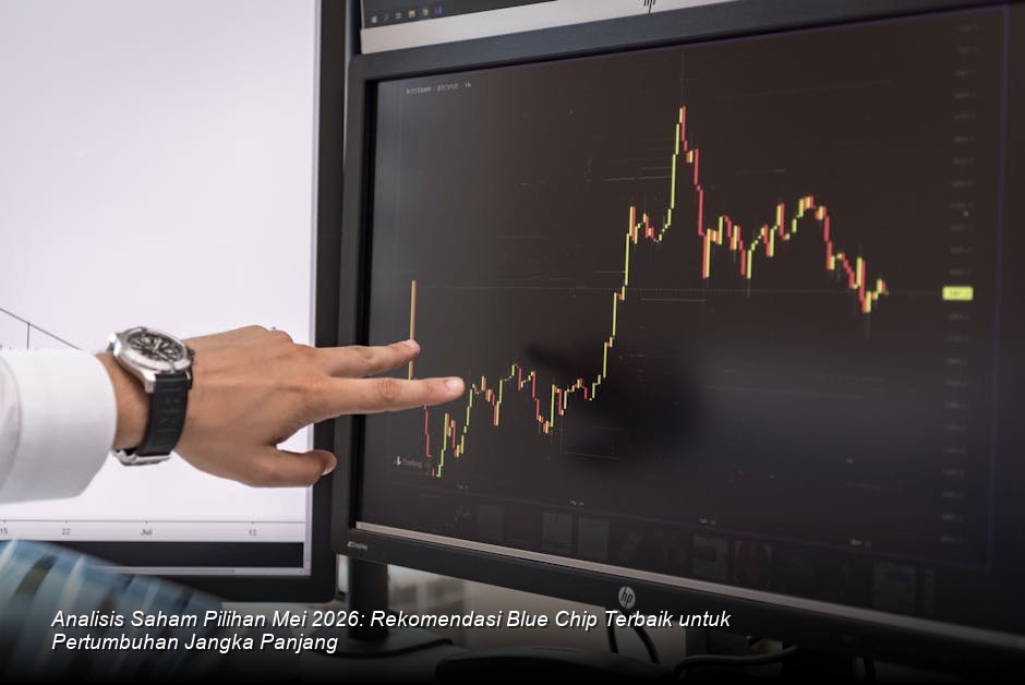 Tampilan grafik *candlestick* saham berwarna hijau yang menunjukkan tren kenaikan stabil di layar monitor bursa saham modern.